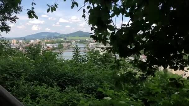 Utsikt Från Floden Salzach Salzburg Österrike — Stockvideo