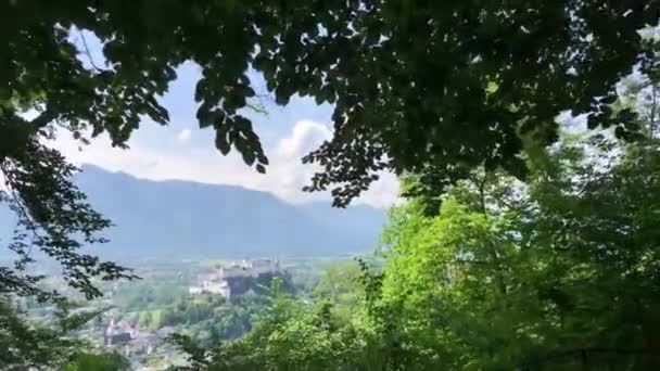 Går Genom Skogen Kapuzinerberg Kulle Salzburg Österrike — Stockvideo