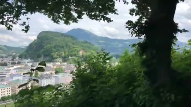 Rzeka Salzach Widziana Monchsberg Salzburgu Austria — Wideo stockowe