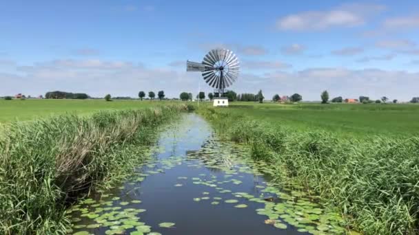 Canal Moulin Vent Autour Village Boazum Frise Pays Bas — Video