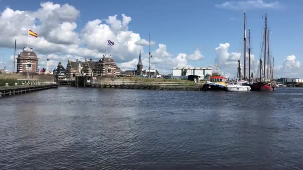 Lemmer Friesland Hollanda Daki Kanal Kilitlendi — Stok video