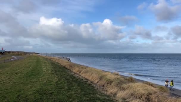 Ludzie Spacerujący Plaży Texel Holandii — Wideo stockowe