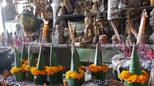 Statue Buddha Nelle Grotte Pak Laos — Video Stock