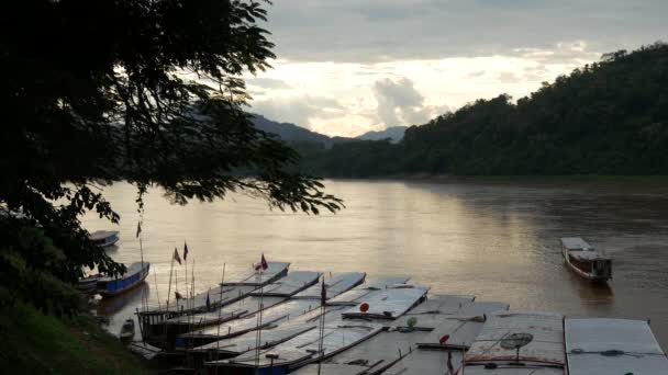 Barcos Cola Larga Río Mekong Luang Prabang Laos Asia — Vídeo de stock