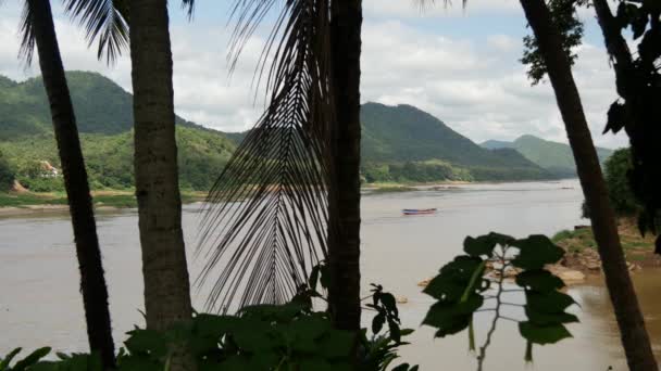 Długi Ogon Łodzi Rzece Mekong Luang Prabang Laos — Wideo stockowe