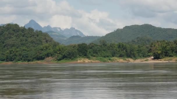 Boat Mekong River Landscape Laos — Stock Video