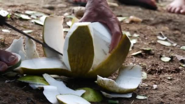 Cortar Uma Casca Toranja Laos — Vídeo de Stock