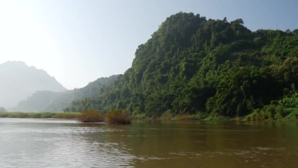 River Morning Mountain Landscape Laos — Stock Video