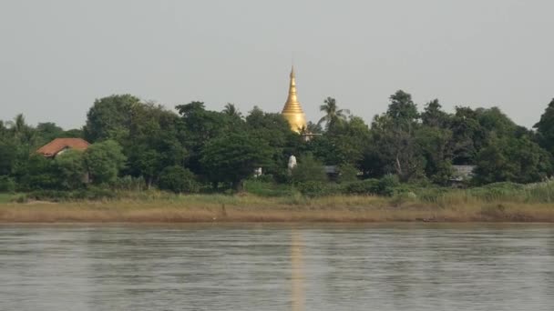 Pagodas Vista Paisaje Desde Río Ayeyarwady Myanmar Birmania — Vídeos de Stock