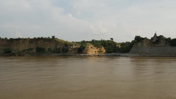 Pagodes Rio Ayeyarwady Chegar Bagan Mianmar Birmânia — Vídeo de Stock