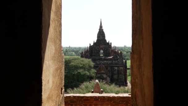 Vista Pagode Através Uma Janela Bagan Mianmar Birmânia — Vídeo de Stock