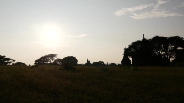 Σκιές Pagodas Κατά Διάρκεια Του Ηλιοβασιλέματος Bagan Μιανμάρ Βιρμανία — Αρχείο Βίντεο