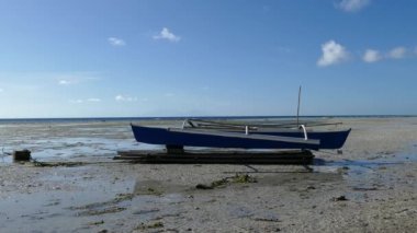 Filipinler 'deki Bohol Adası' nda sabah Anda sahilinde katamaran teknesi.