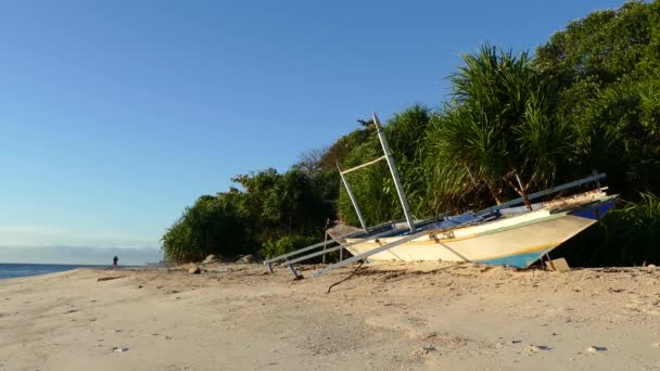 Katamaran Boot Strand Von Balicasag Island Bohol Auf Den Philippinen — Stockvideo