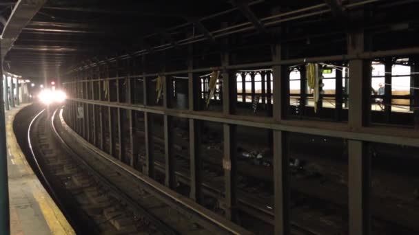 Μετρό Τρένο Φτάνει Στο Μανχάταν Νέα Υόρκη Ηπα — Αρχείο Βίντεο