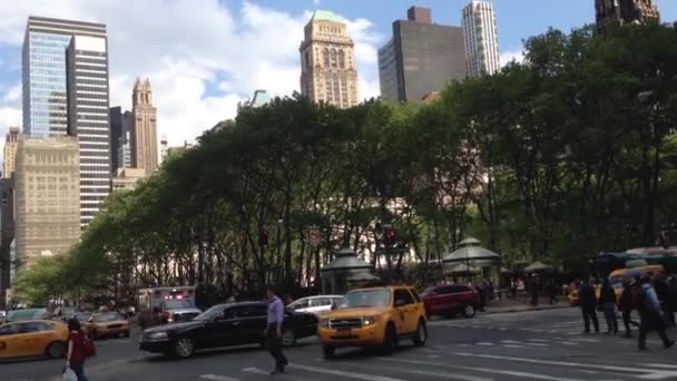 Ambulans Med Siren Och Ljus Passerar New York City Usa — Stockvideo