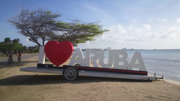 Encanta Aruba Signo Con Skyline Hoteles Fondo — Vídeo de stock