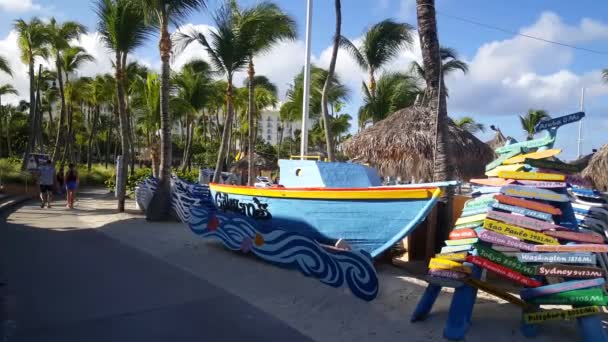 Colorful Boat Signs Places World Miles Aways Aruba — Stock Video