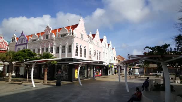 Kleurrijke Gebouwen Straten Van Oranjesstad Aruba — Stockvideo