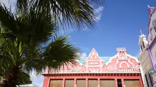 Pan Van Een Traditioneel Gebouw Oranjestad Aruba — Stockvideo