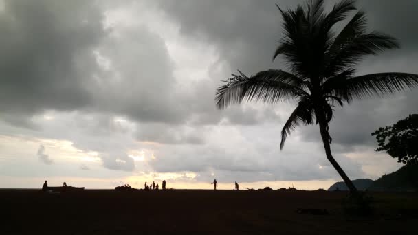 Palma Persone Silhouette Durante Tramonto Sulla Spiaggia Jaco Costa Rica — Video Stock