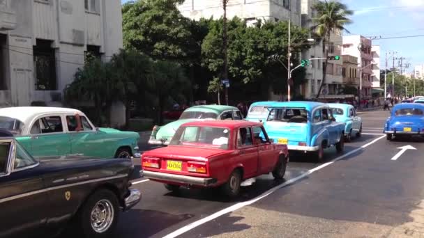 Old Classic Car Taxis Havana Cuba — Stock Video