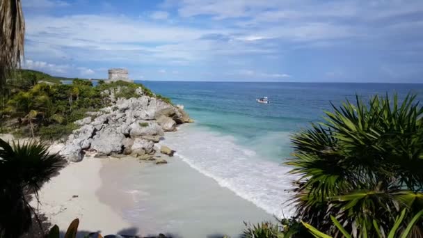 Plaża Obok Starożytnej Twierdzy Majów Tulum Yucatan Meksyk — Wideo stockowe