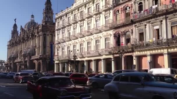 Carros Clássicos Centro Havana Cuba — Vídeo de Stock