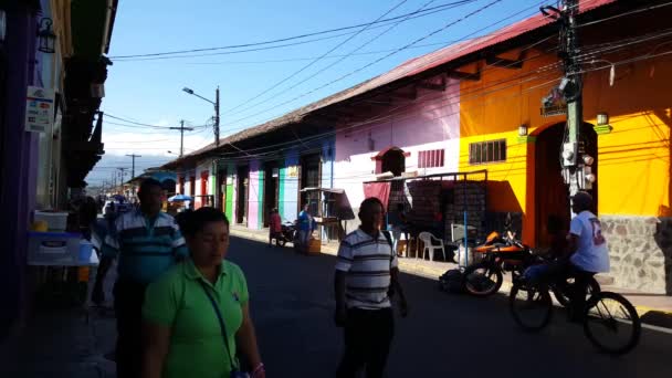 Scena Uliczna Kolorowymi Domami Granada Nikaragua — Wideo stockowe
