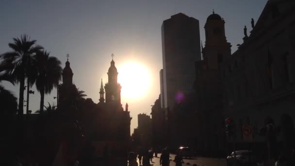Zonsondergang Plaza Armas Santiago Chile — Stockvideo