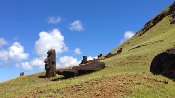 Maoi Rano Raraku Wyspa Wielkanocna Rapa Nui — Wideo stockowe