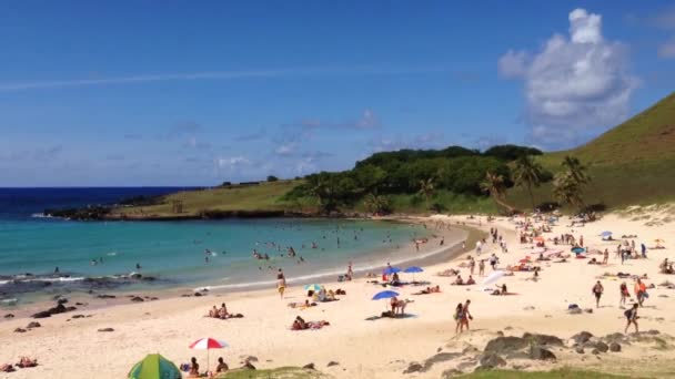 Praia Anakena Ilha Páscoa Rapa Nui — Vídeo de Stock