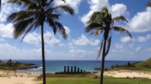Moai Praia Anakena Ilha Páscoa Rapa Nui — Vídeo de Stock