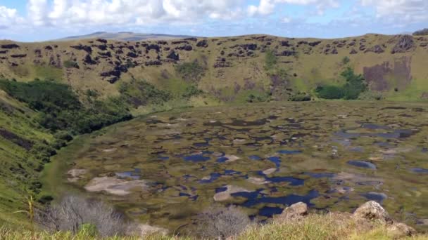 Krater Rano Kau Wyspa Wielkanocna Rapa Nui — Wideo stockowe