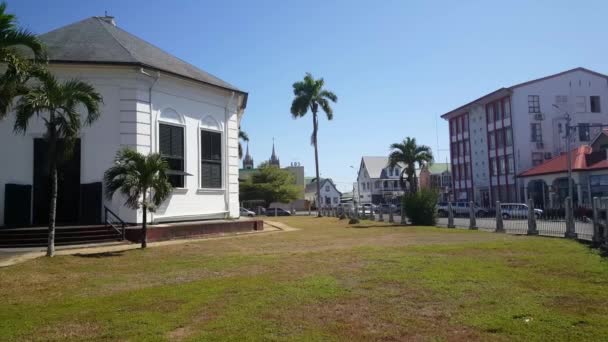 Centrumkerk Iglesia Con Catedral San Pedro Pablo Fondo Paramaribo Surinam — Vídeos de Stock