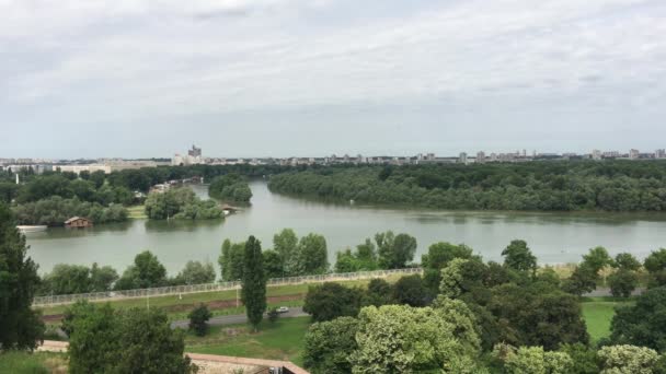 Θέα Από Φρούριο Του Βελιγραδίου Στον Ποταμό Σάβα Και Δούναβη — Αρχείο Βίντεο