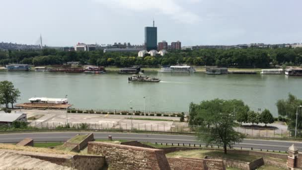 Utsikt Från Belgrads Fästning Vid Floden Sava Belgrad Serbien — Stockvideo
