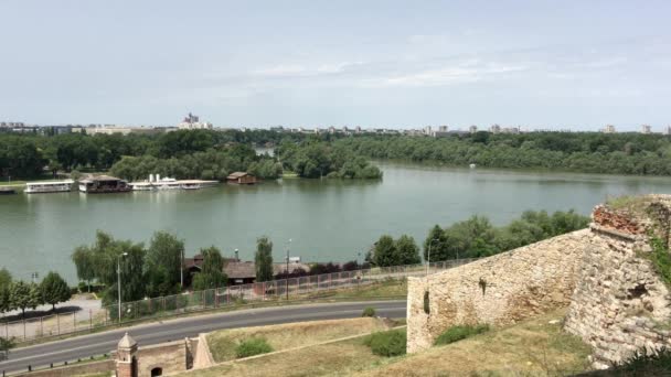Vista Desde Fortaleza Belgrado Río Sava Belgrado Serbia — Vídeo de stock