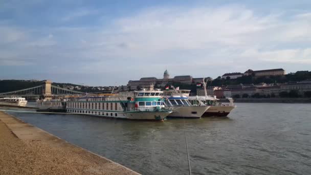 Cruise Ships Danube Bank Budapest Hungary — Stock Video