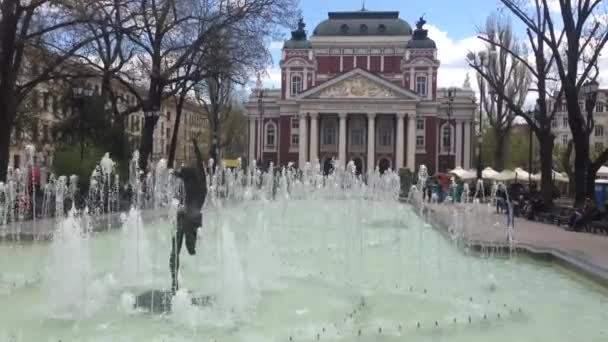 Fontana Fronte Teatro Nazionale Ivan Vazov Sofia Bulgaria — Video Stock