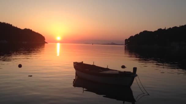 Sonnenuntergang Mit Einem Boot Cavtat Kroatien — Stockvideo