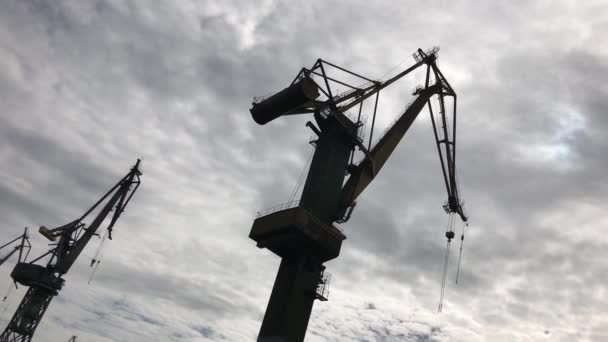 Crane Skuggor Vid Nowy Port Gdansk Polen — Stockvideo