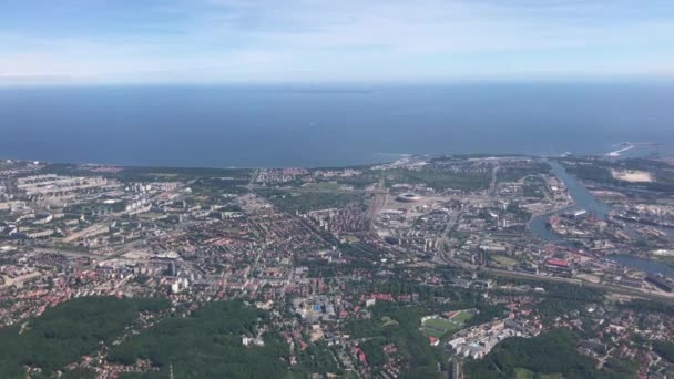 Opstijgen Vanaf Luchthaven Van Gdansk Vliegen Oude Stad Van Gdansk — Stockvideo