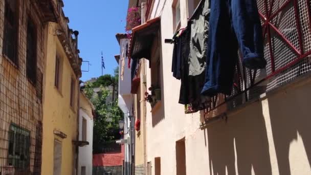 Wäscherei Den Straßen Von Kavala Griechenland — Stockvideo