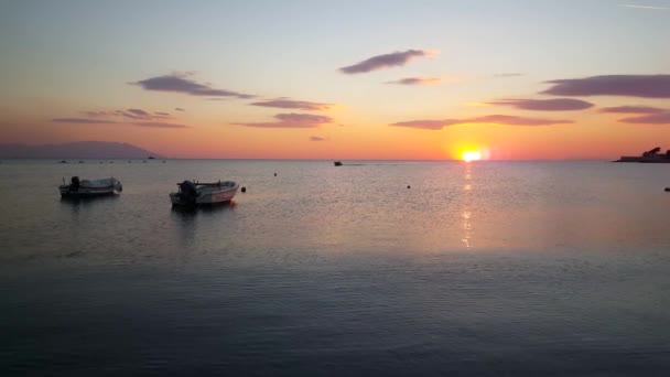 Sonnenuntergang Mit Booten Alexandroupolis Griechenland — Stockvideo