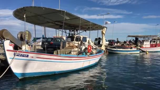 Fischerboote Hafen Von Platamon Griechenland — Stockvideo