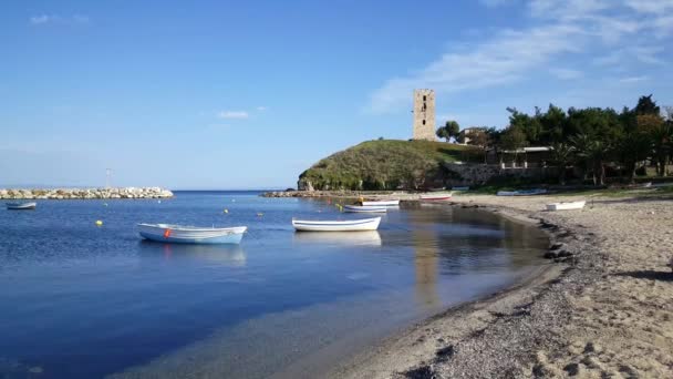 Puerto Nea Fokea Con Torre Bizantina Grecia — Vídeos de Stock