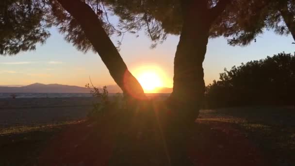 Matahari Terbenam Pantai Rovies Yunani — Stok Video