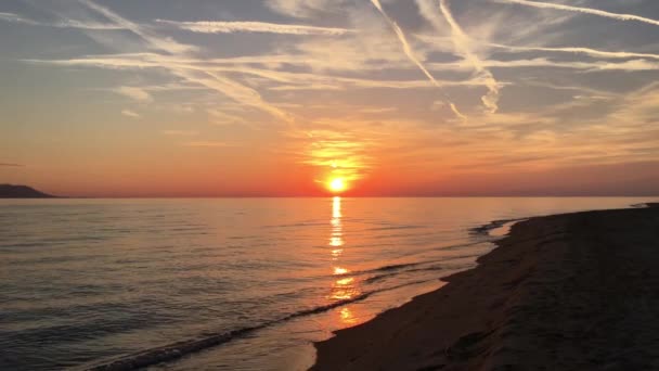 Coucher Soleil Sur Plage Keramoti Grèce — Video