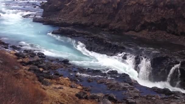 Hraunfossar Vattenfall Västra Island — Stockvideo